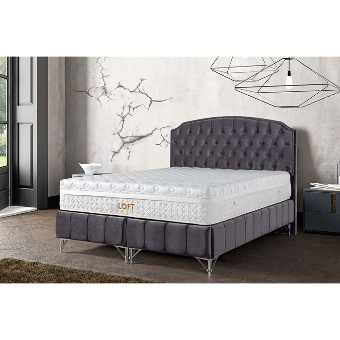 Pat LOFT 160x200, stofa catifelata gri - Nil 18, cu somiera si spatiu depozitare [3]