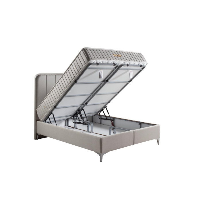 Pat SLEEP 160x200, stofa crem - Luna 01, cu somiera si spatiu depozitare [5]