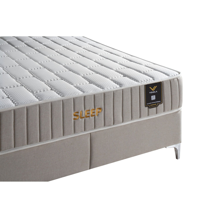 Pat SLEEP 160x200, stofa crem - Luna 01, cu somiera si spatiu depozitare [6]