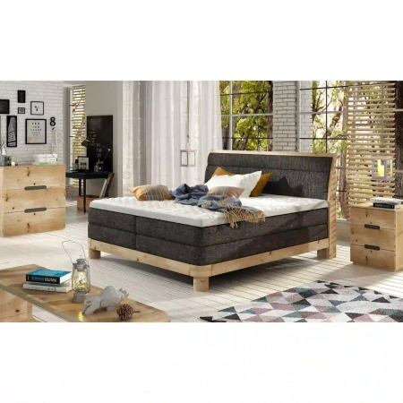 Paturi - Pat boxspring DONNA 160x200, stofa catifelata bej - Shanghai 02, Gama Premium, cu saltea si topper