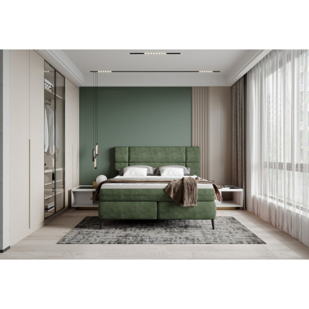 Pat boxspring LUCIO 180x200, stofa catifelata bej deschis - Ontario 02, cu saltele si topper [2]