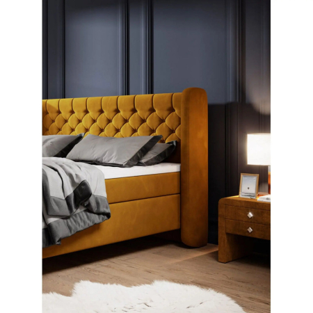 Pat boxspring MADISON 160x200, stofa catifelata caramiziu - Palladium 9, Gama Premium, cu saltele si topper [5]