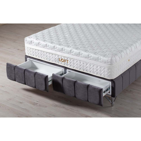 Pat LOFT 160x200, stofa catifelata gri - Nil 18, cu somiera si spatiu depozitare [3]