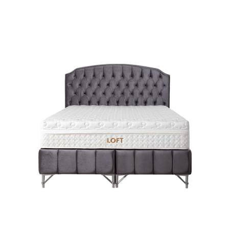 Paturi - Pat LOFT 160x200, stofa catifelata gri - Nil 18, cu somiera si spatiu depozitare