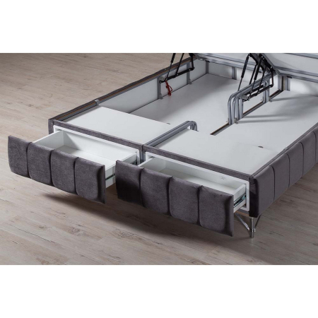 Pat LOFT 160x200, stofa catifelata gri - Nil 18, cu somiera si spatiu depozitare [4]