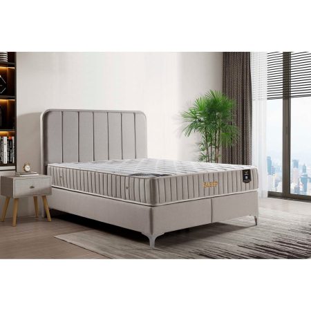 Pat SLEEP 160x200, stofa crem - Luna 01, cu somiera si spatiu depozitare [2]