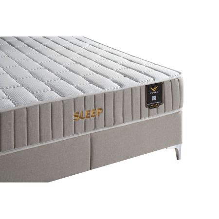 Pat SLEEP 160x200, stofa crem - Luna 01, cu somiera si spatiu depozitare [5]