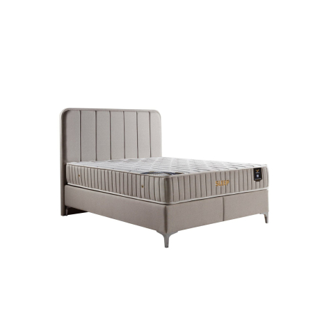 Paturi - Pat SLEEP 160x200, stofa crem - Luna 01, cu somiera si spatiu depozitare