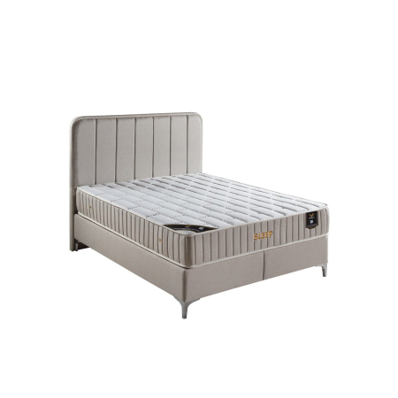 Pat SLEEP 160x200, stofa crem - Luna 01, cu somiera si spatiu depozitare [3]