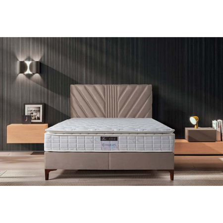 Paturi - Pat THERAPY 160x200, stofa catifelata grej - BF 20, cu somiera si spatiu depozitare