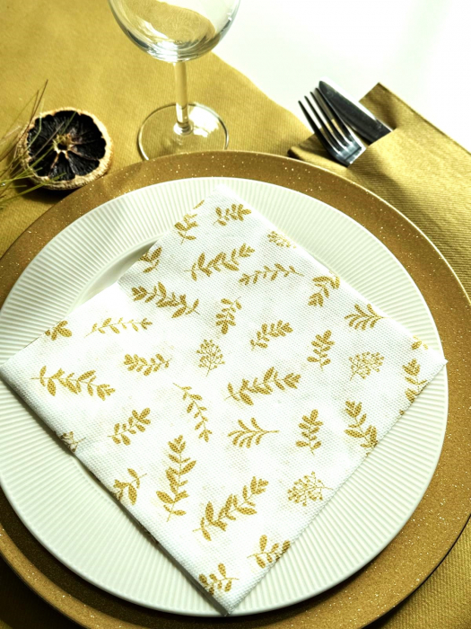 Servetele de masa festive Softpoint - Golden Leaves (frunze aurii) / 38 x 38 cm / 20 buc [4]