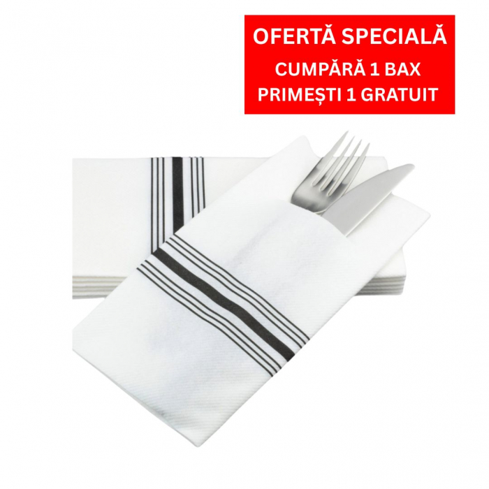 BAX Servetele cu BUZUNAR pentru tacamuri Linclass- Airlaid Black Bistro / 43 x 43 cm / 750 buc [1]