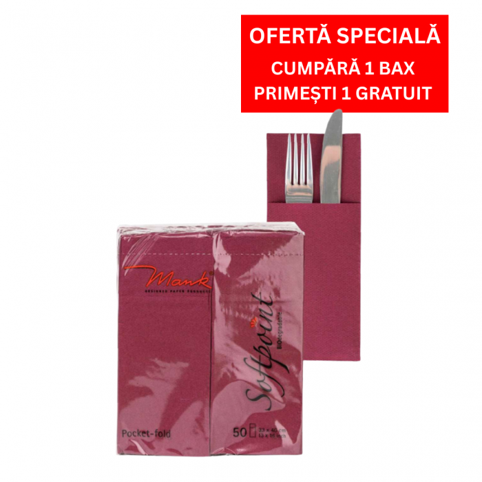 BAX Servetele cu BUZUNAR pentru tacamuri - Softpoint (Bordeaux) / 33 x 40 cm / 900 buc [1]
