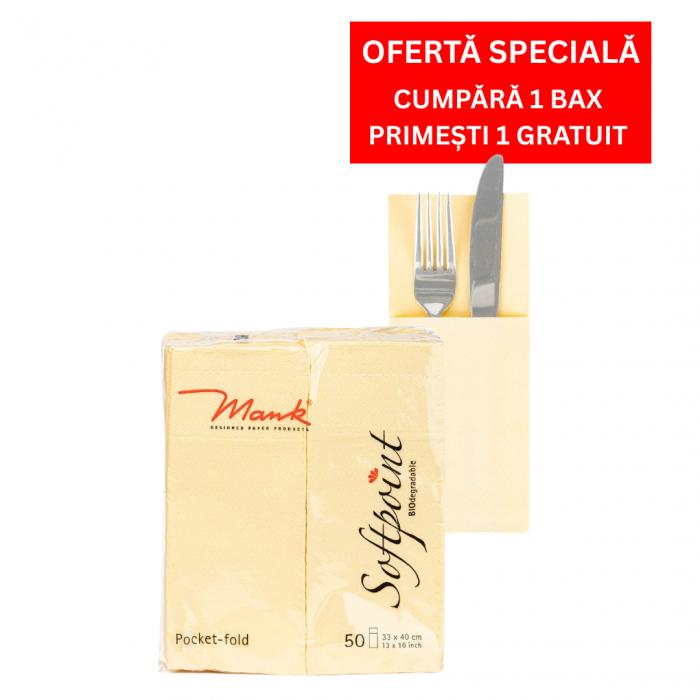 BAX Servetele cu BUZUNAR pentru tacamuri - Softpoint (Crem deschis, sampanie) / 33 x 40 cm / 900 buc [1]