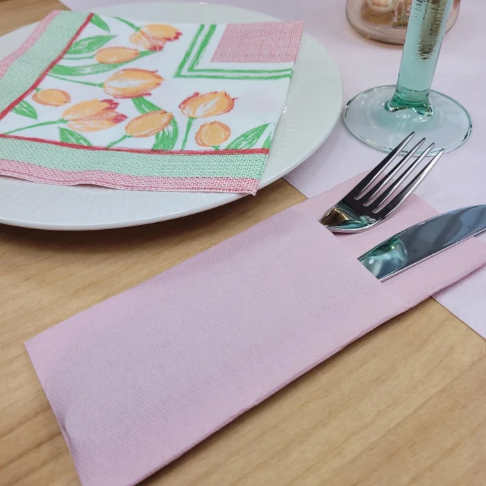 BAX Servetele cu BUZUNAR pentru tacamuri - Softpoint (Roz pal) / 33 x 40 cm / 900 buc [3]