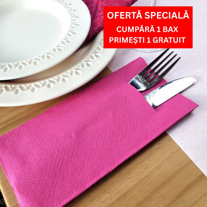 BAX Servetele cu BUZUNAR pentru tacamuri - Tissue Deluxe Roz inchis / 40 x 40 cm / 600 buc [1]
