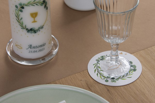 Coastere/suporturi din carton pentru pahare, halbe sau cesti / albe (imprimeu peste) / diametru 10,7 cm / 100 buc [6]