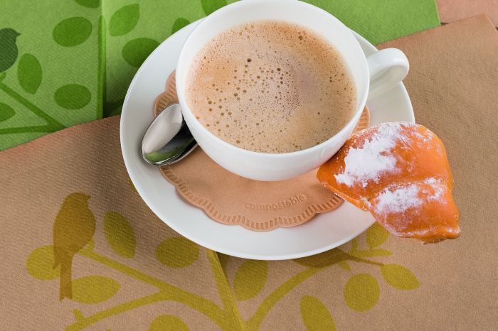 Coastere/suporturi din hartie Tissue pentru pahare sau cesti / bej / 100% compostabile / diametru 9 cm / 250 buc [2]