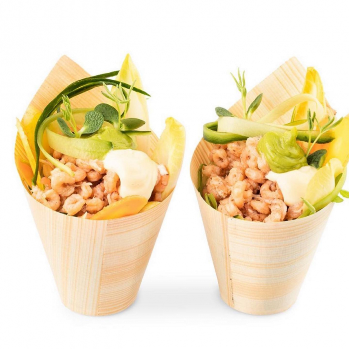 Cupe midi, oblice, din fasii de lemn (FSC®) pentru aperitive, 110 ml, Ø 36 x h110/50 mm, 40 buc [2]