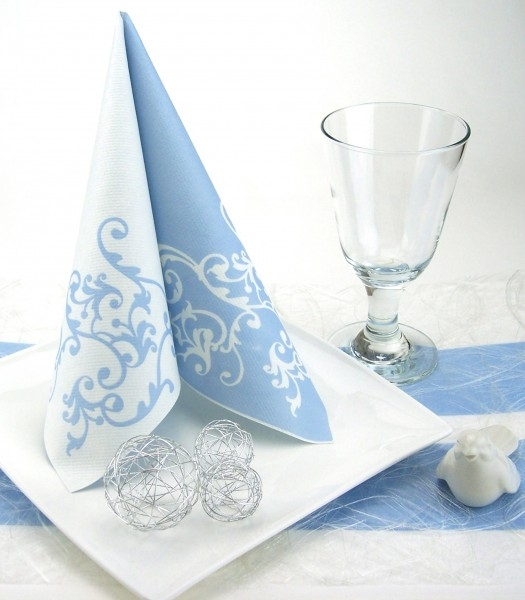 Servetele de masa festive Linclass - Pomp (Baby Blue-Alb) / 40 x 40 cm / 50 buc [6]