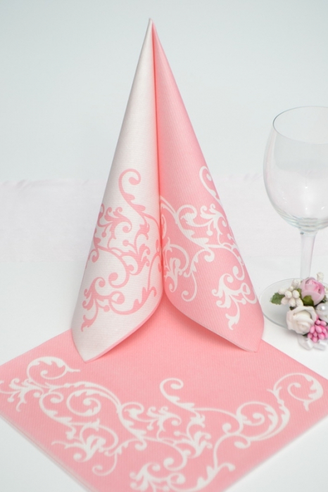 Servetele de masa festive Linclass - Pomp (Roz-Alb) / 40 x 40 cm / 50 buc [10]