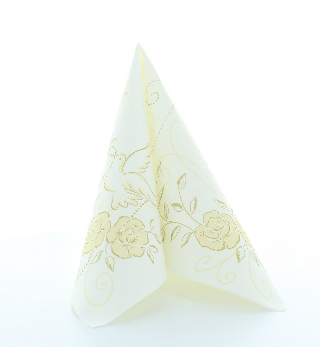 Servetele de masa festive Linclass Wedding - Nunta (Crem-Auriu) / 40 x 40 cm / 50 buc [4]