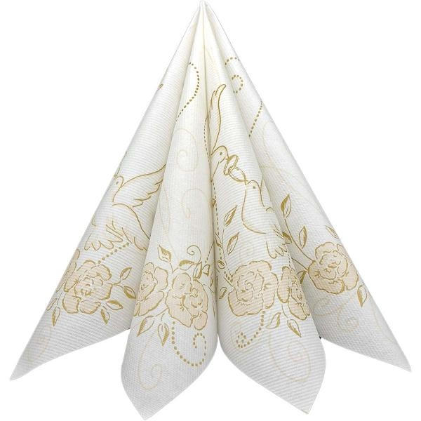 Servetele de masa festive Linclass Wedding - Nunta (Crem-Auriu) / 40 x 40 cm / 50 buc [8]