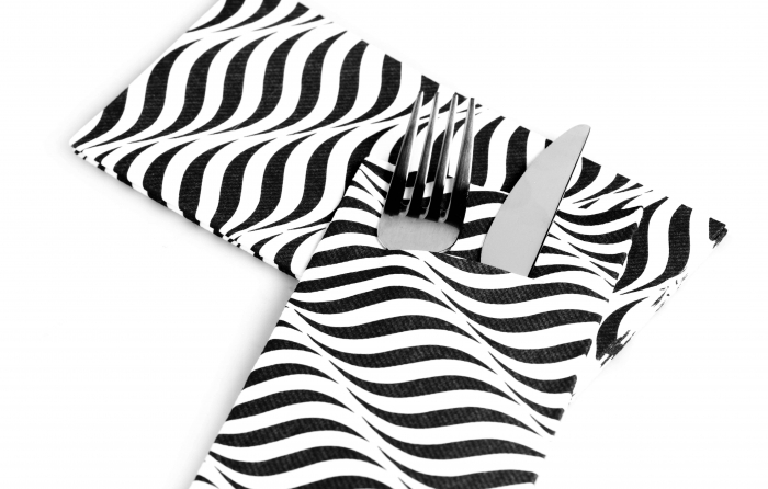 Servetele cu BUZUNAR pentru tacamuri - Linclass Nice (Negru-Alb) / 40 x 40 cm / 100 buc [1]