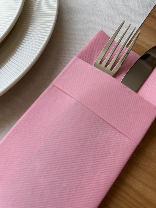 Servetele cu BUZUNAR pentru tacamuri Linclass cu manseta - Roz / 40 x 40 cm / 50 buc [4]