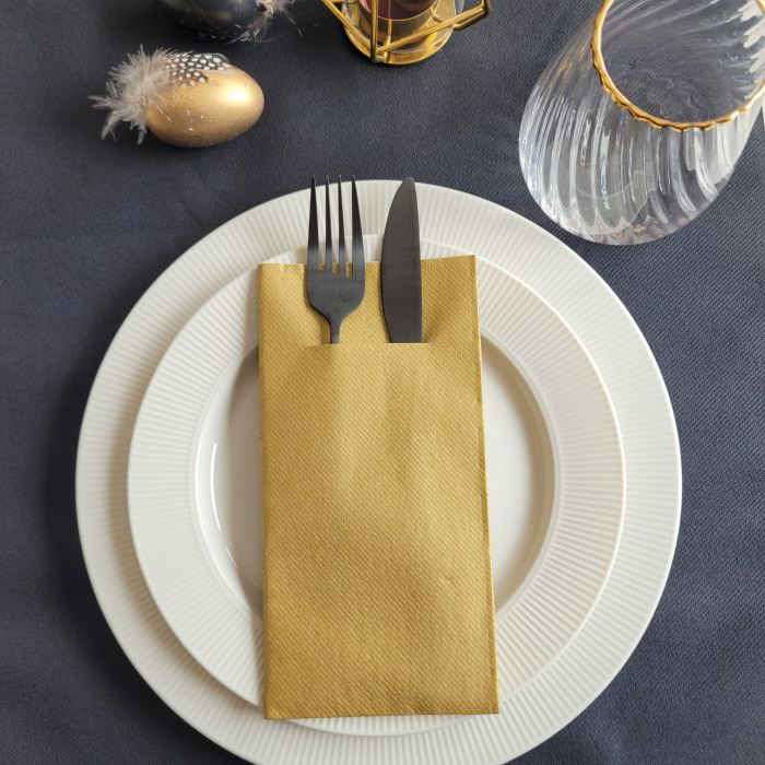 Servetele cu BUZUNAR pentru tacamuri - Linclass Gold (Auriu) / 40 x 40 cm / 75 buc [2]