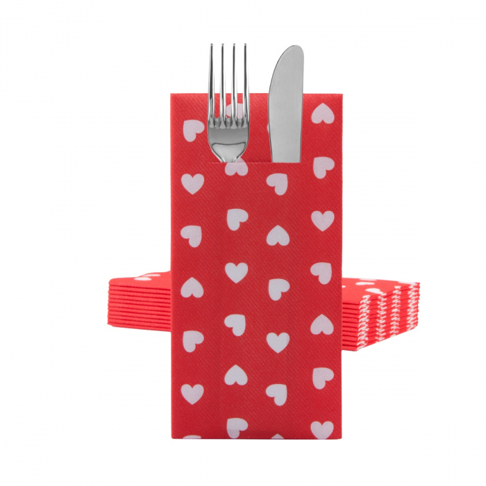 Servetele cu BUZUNAR pentru tacamuri, Linclass Love (inimioare) / 40 x 40 cm / 12 buc [4]