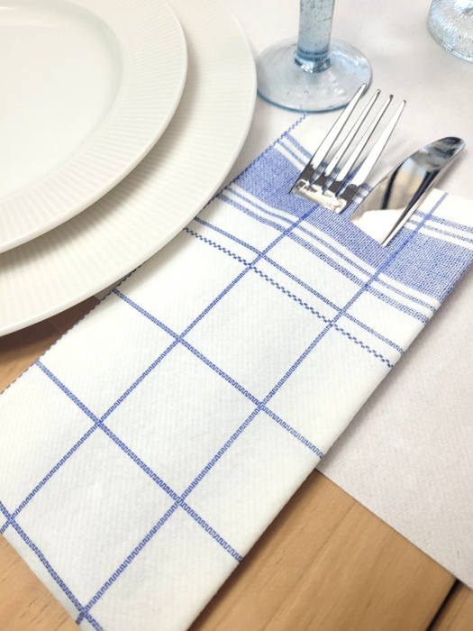 Servetele cu BUZUNAR pentru tacamuri, Linclass Nadeem (carouri albastre) / 40 x 40 cm / 75 buc [4]