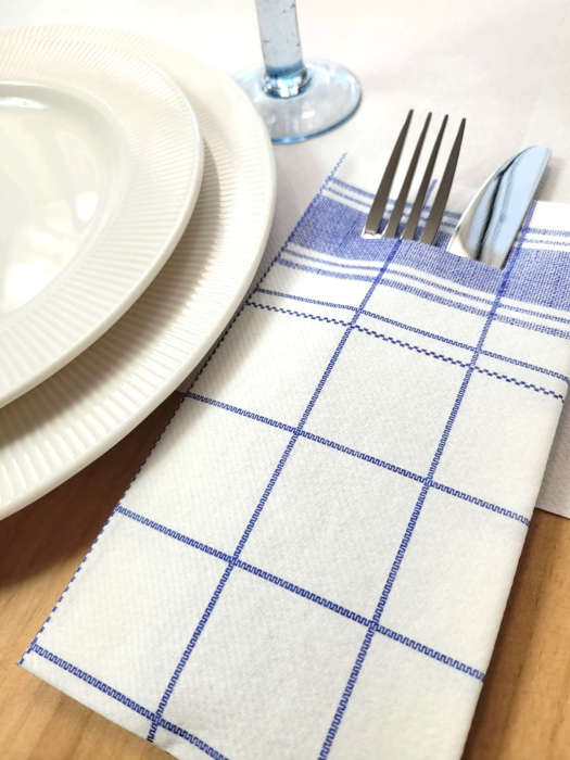 Servetele cu BUZUNAR pentru tacamuri, Linclass Nadeem (carouri albastre) / 40 x 40 cm / 75 buc [3]