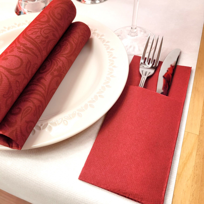 Servetele cu BUZUNAR pentru tacamuri - Softpoint (Bordeaux) / 33 x 40 cm / 50 buc [2]