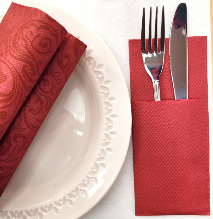 Servetele cu BUZUNAR pentru tacamuri - Softpoint (Bordeaux) / 33 x 40 cm / 50 buc [3]