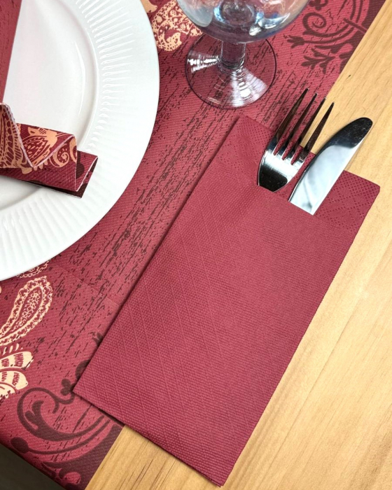 Servetele cu BUZUNAR pentru tacamuri - Tissue Deluxe (Bordo) / 40 x 40 cm / 75 buc [5]
