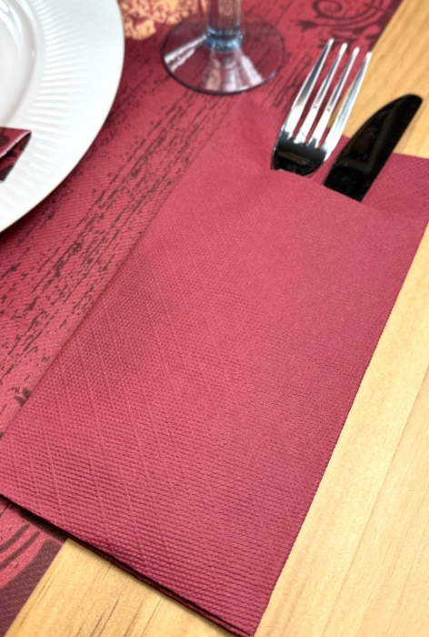 Servetele cu BUZUNAR pentru tacamuri - Tissue Deluxe (Bordo) / 40 x 40 cm / 75 buc [4]