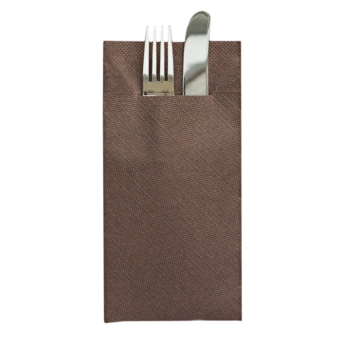 Servetele cu BUZUNAR pentru tacamuri - Tissue Deluxe (Maro) / 40 x 40 cm / 75 buc [1]