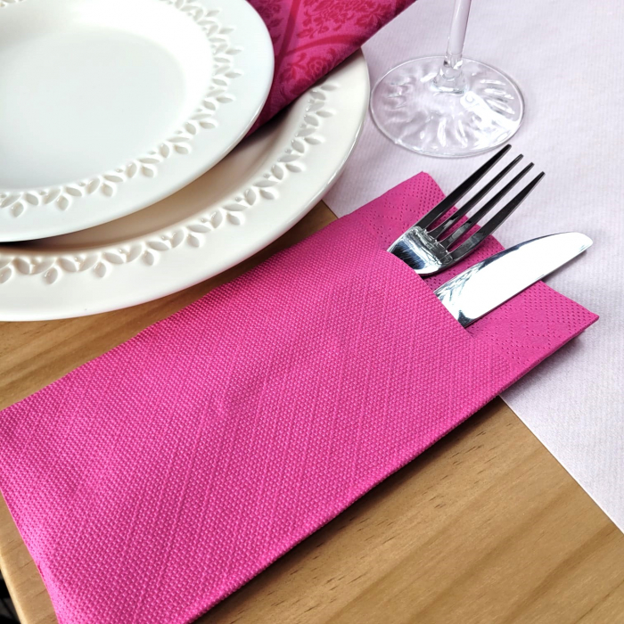 Servetele cu BUZUNAR pentru tacamuri - Tissue Deluxe Roz inchis / 40 x 40 cm / 100 buc [1]