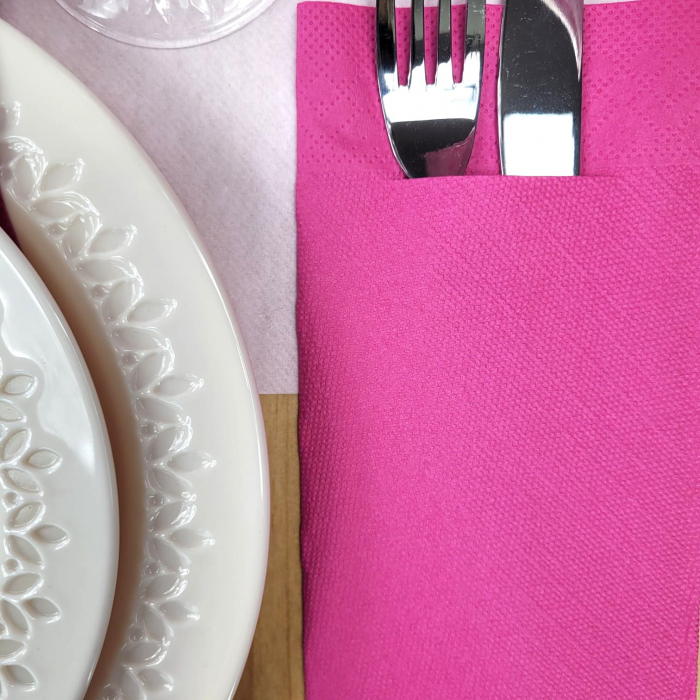 Servetele cu BUZUNAR pentru tacamuri - Tissue Deluxe Roz inchis / 40 x 40 cm / 100 buc [3]