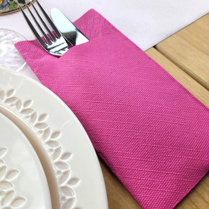 Servetele cu BUZUNAR pentru tacamuri - Tissue Deluxe Roz inchis / 40 x 40 cm / 100 buc [4]