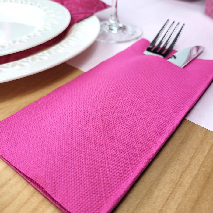 Servetele cu BUZUNAR pentru tacamuri - Tissue Deluxe Roz inchis / 40 x 40 cm / 100 buc [5]