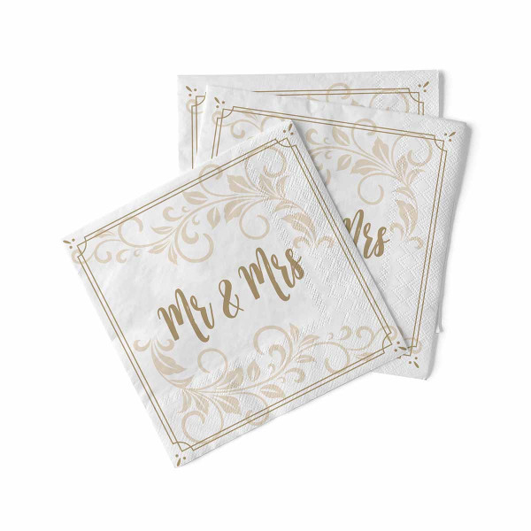Servetele de masa 3 straturi pentru nunta, Mr & Mrs (ornament) / 33 x 33 cm / 100 buc [2]
