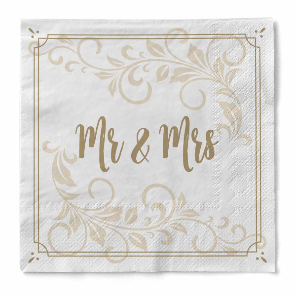 Servetele de masa 3 straturi pentru nunta, Mr & Mrs (ornament) / 33 x 33 cm / 20 buc [1]