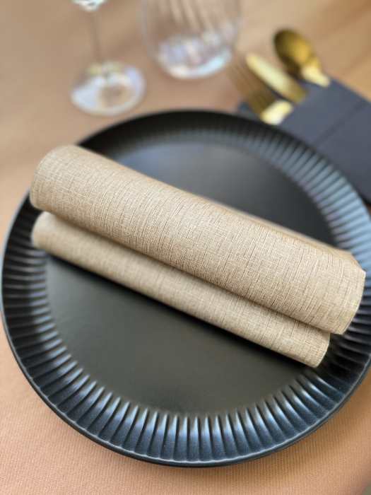 Servetele de masa festive gama Spanlin Bio (100% biodegradabile) - Reed (bej, linii fine maro) / 40 x 40 cm / 30 buc [6]