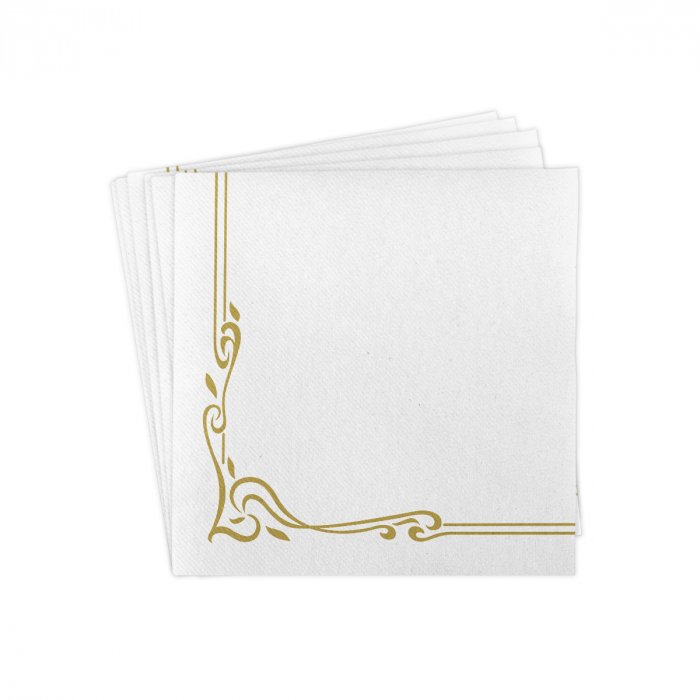 Servetele de masa festive Linclass - Colour Line (albe, contur auriu)  / 40 x 40 cm / 50 buc [7]