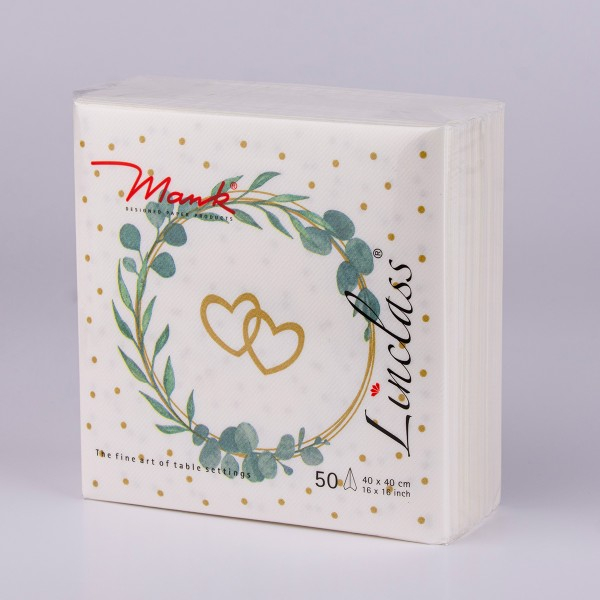Servetele de masa festive Linclass Eukalyptus-Hertz (frunze eucalipt si inimioare) / 40 x 40 cm / 50 buc [1]