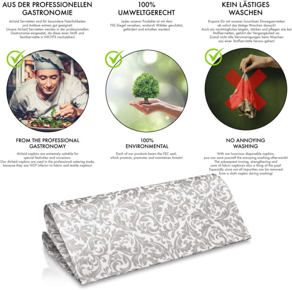 Servetele de masa festive Linclass - Ornaments (argintiu-alb) / 40 x 40 cm / 50 buc [3]