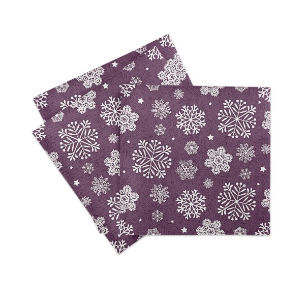 Servetele de masa festive Linclass - Steven (fulgi albi, fundal mov inchis)  / 40 x 40 cm / 50 buc [5]