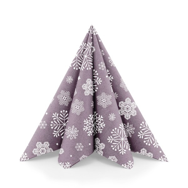 Servetele de masa festive Linclass - Steven (fulgi albi, fundal mov inchis)  / 40 x 40 cm / 50 buc [2]